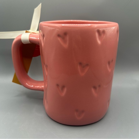Rae Dunn HELLO BEAUTIFUL Pink Mug with Hearts Imprinted Valentine NEW - Picture 4 of 4
